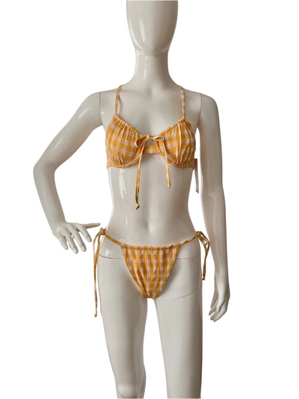 Urban Outfitters Yellow Gingham Tie-Front Bikini Set_Size M